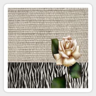 1980s Chic Zebra print rustic burlap botanical floral white rose Sticker